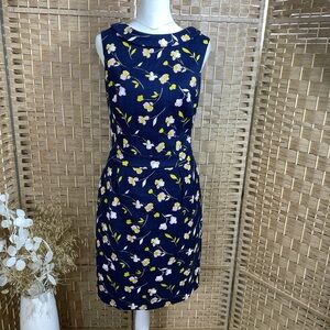 Boden Navy Floral Sheath Dress with Yellow & Pink Blossoms